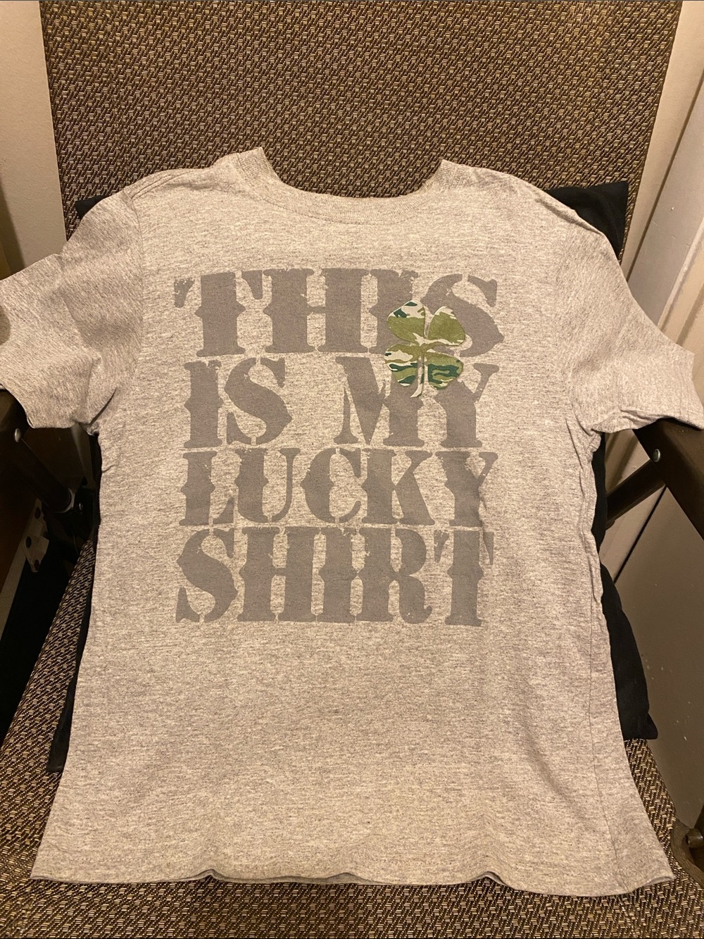 Gray Boys 'This Is My Lucky Shirt' Graphic Tee. Med (B)
